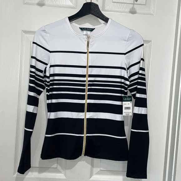 Lauren Ralph Lauren Gradient Stripe Long Sleeve Rashguard 2 Piece Swimsuit - Picture 9 of 16